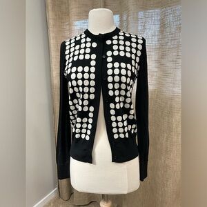 AKRIS PUNTO Saks Fifth Avenue Size US 8 Black Cream Polka Dot Cardigan Sweater